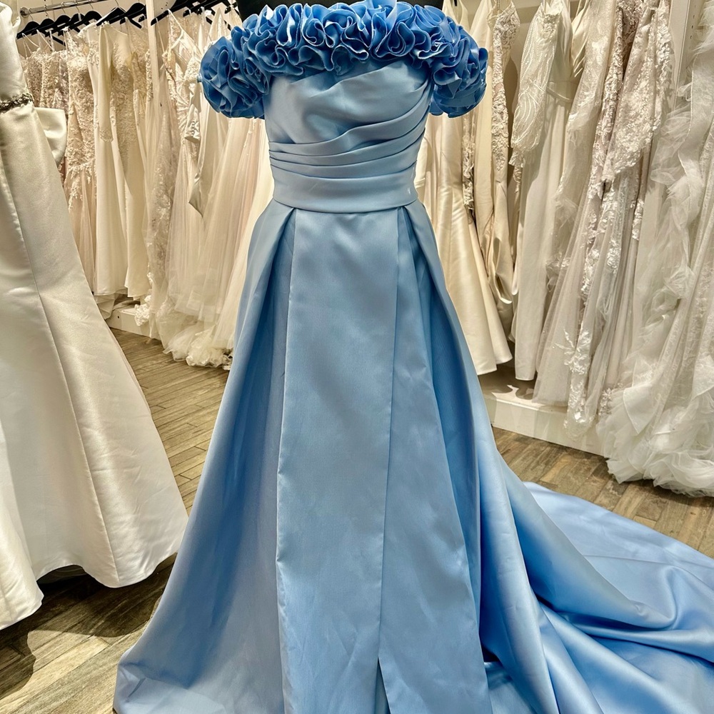 Moonlight Bridal Light Blue Off-Shoulder Wedding Dress - Picture 5 of 8